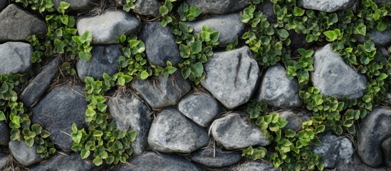 A detailed shot of a bedrock wall covered in ivy, creating a natural landscape art piece with terrestrial plants and groundcover