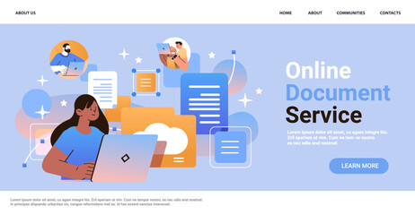 students using online storage on laptop screen file transfer connection docs information migration access to remote documents education day