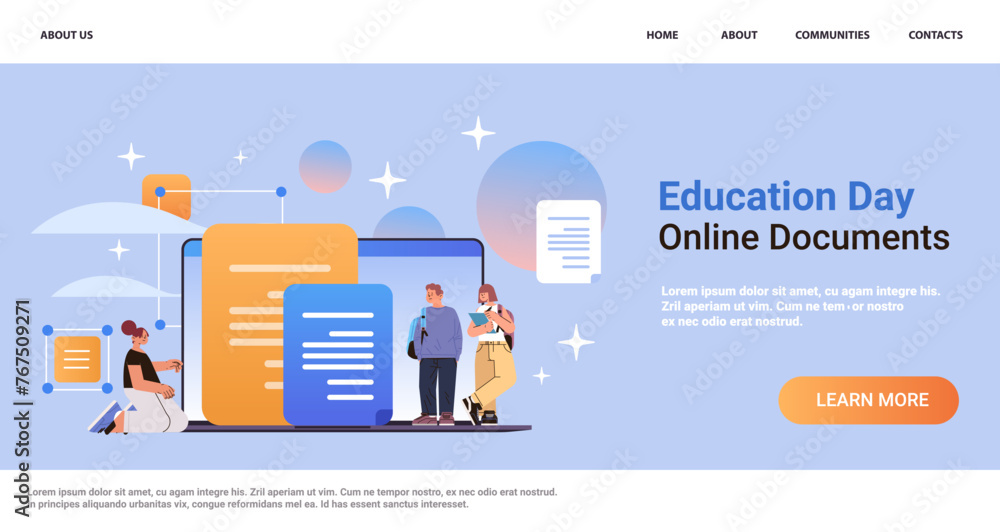 Poster students using online storage on laptop screen file transfer connection docs information migration a