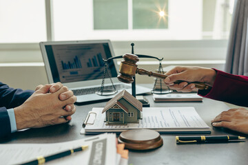 Lawyer and justice concept Discussion between male lawyer and client, giving advice and proceeding...
