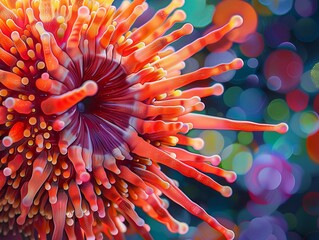 Reef Architects Vibrant closeup of a sea urchin, focusing on its role as a crucial part of the coral reef ecosystem, its spines a testament to the delicate balance of marine life , illustration