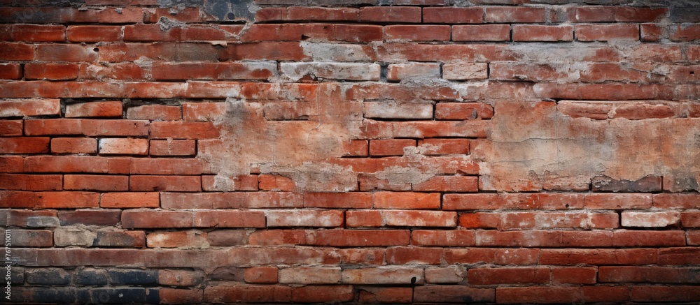 Poster a detailed closeup of a brick wall showcasing the intricate patterns and textures created by the com
