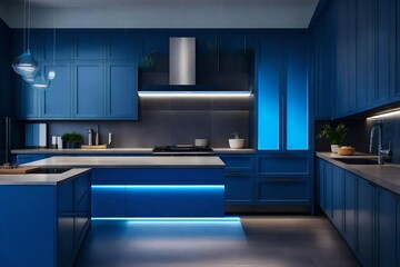 kitchen with blue under-cabinet lights