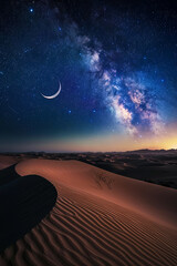 Generative AI Image of Peaceful Nature View in Desert at Night with Islamic Vibe - obrazy, fototapety, plakaty