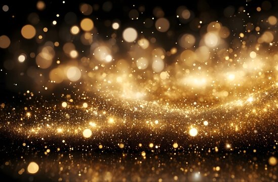 abstrack background with white and gold particle. golden and white light shine particles bokeh on black background. Abstract luxury gold background with gold particle.