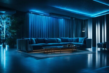 Chic entertainment room featuring blue LED