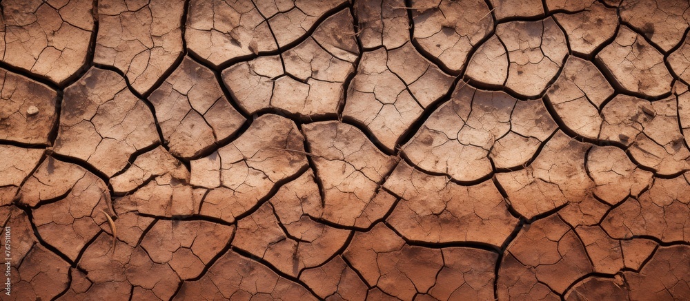 Poster a closeup of a parched earth texture resembling cracked brown bricks. the soil is dry, with subtle t