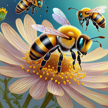 아름다운 꽃을 찾는 여러 벌들