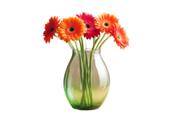 background vase red plain color pink flowers straight orange stems Gerbera transparent green bright Flower Summer Nature Spring Leaf Gift Floral Beauty Mothers day Valentines