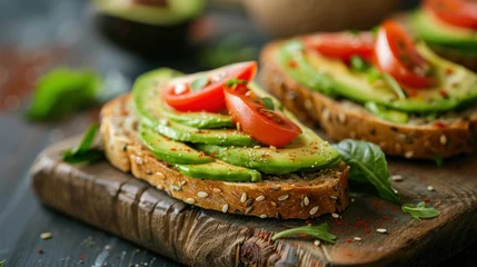 Fotobehang Vegan avocado toast on a wooden board © Nisit