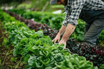 Organic farm rows of leafy greens