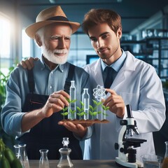 Collaboration of Farmer and Scientist in Illustration