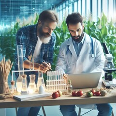 Collaboration of Farmer and Scientist in Illustration