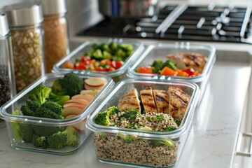 Obraz premium Healthy meal prep containers filled with quinoa salad