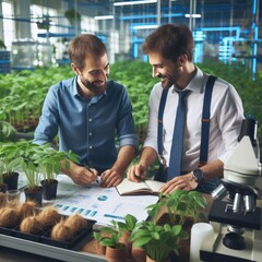 Collaboration of Farmer and Scientist in Illustration