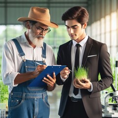 Collaboration of Farmer and Scientist in Illustration