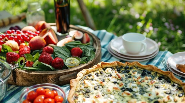 Healthy picnic quiche with spinach and feta