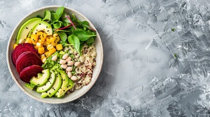 Colorful Buddha bowl with quinoa beet