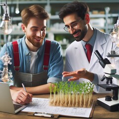 Collaboration of Farmer and Scientist in Illustration