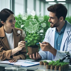 Collaboration of Farmer and Scientist in Illustration