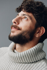 Obraz premium Style man adult young beard caucasian background guy portrait attractive face handsome male person