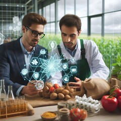 Collaboration of Farmer and Scientist in Illustration