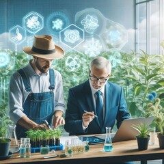 Collaboration of Farmer and Scientist in Illustration