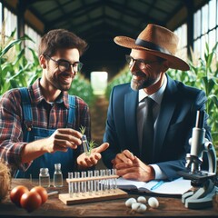 Collaboration of Farmer and Scientist in Illustration