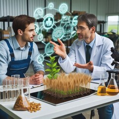Collaboration of Farmer and Scientist in Illustration