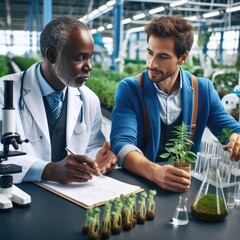 Collaboration of Farmer and Scientist in Illustration