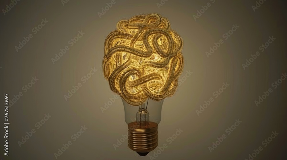 Poster a light bulb with an intricate design in the shape of a human head on top of a lightbulb.