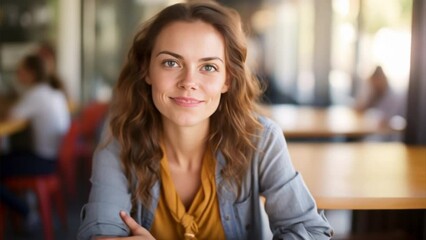 Smiling woman portrait showcasing happiness, beauty, and confidence, with a blend of business elegance and casual charm