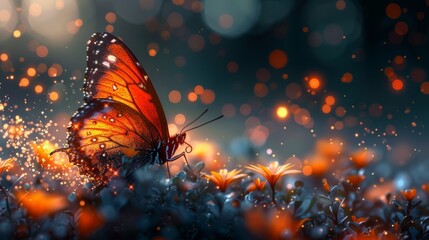 A butterfly flapping its wings causing a series of small disturbances and changes in air movement. - obrazy, fototapety, plakaty