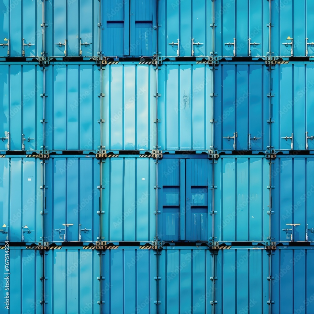 Aufkleber stacked blue shipping containers texture - a patterned array of blue shipping containers, showcasing