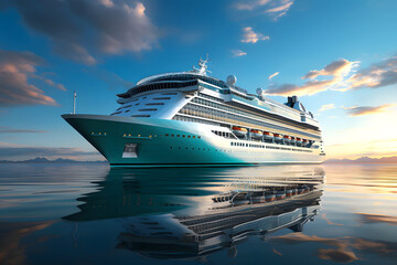 large luxury cruise ship cruises the ocean in the evening along its cruise route. sea...