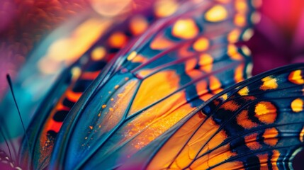 A close-up shot of butterfly wings painted in a kaleidoscope of spring colors