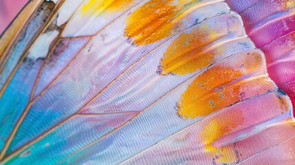 A close-up shot of butterfly wings painted in a kaleidoscope of spring colors