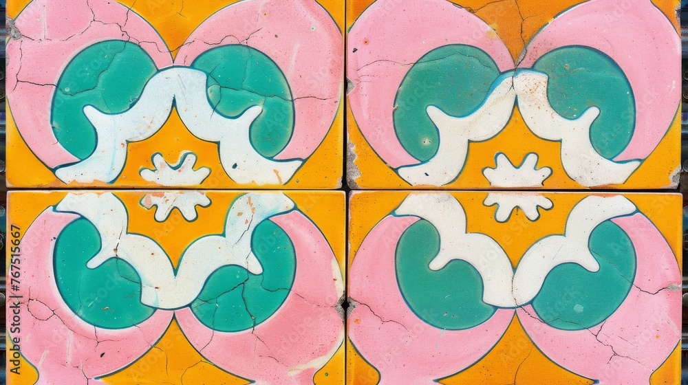 Poster a close up of a tile with a lizard on it's back and a flower on it's side.