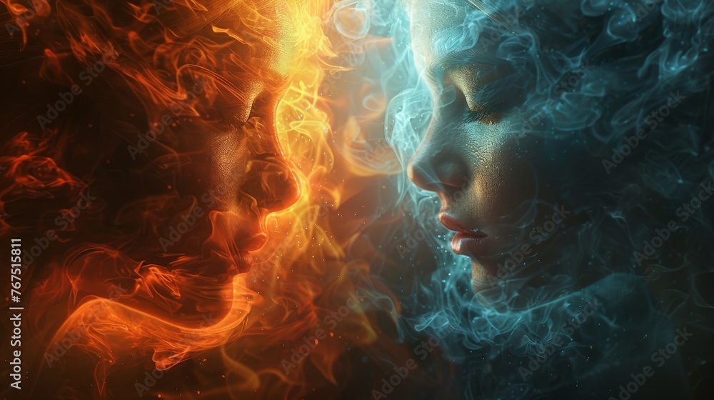 Poster a striking visualization of two mirrored existences one embracing the light and hope and the other e