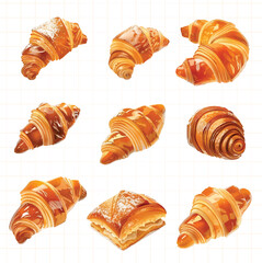 A set of transparent croissant desserts in many different flavors.