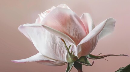 A close-up of a pastel pink rosebud just beginning to open - obrazy, fototapety, plakaty