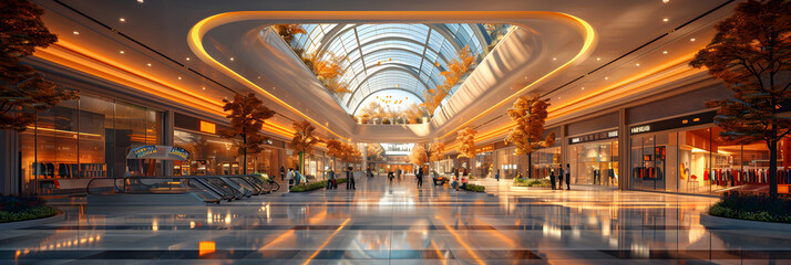 lights in the city,
 Shopping Mall Interior Visualization 3D Illustration