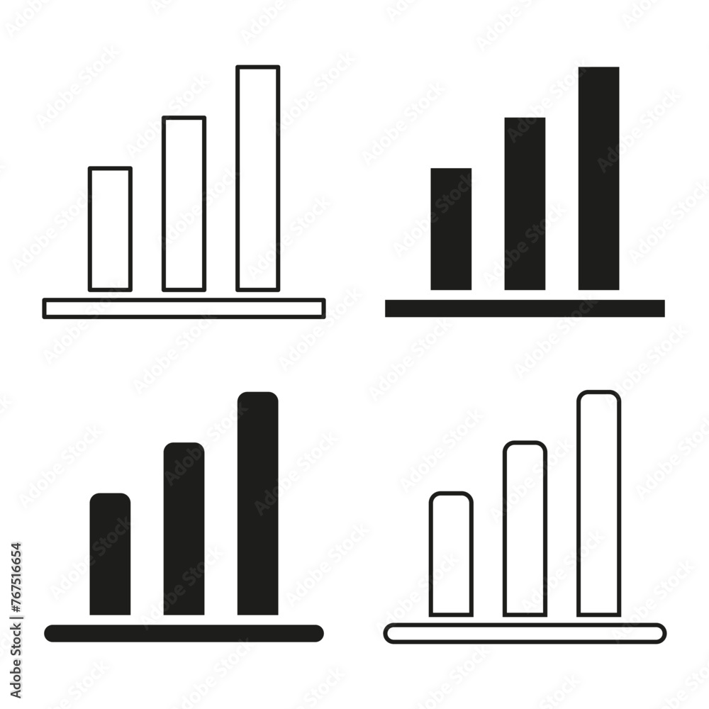 Poster set of bar graph icons. simple black and white chart symbols. business statistics and analytics. vec