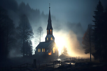 Fototapeta premium Christian church against the backdrop of a natural landscape. religion and christianity