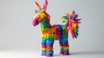 Bright donkey pinata on gray background,Cinco de Mayo holiday.