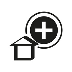 Obraz premium Home health care icon. Cross and house symbol. Medical assistance service. Vector illustration. EPS 10.
