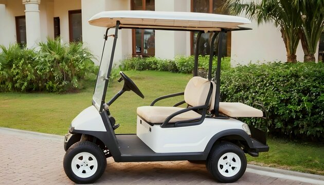 White golf cart of the Hotel .Travel service concept luxury hotel concept created with generative ai	
