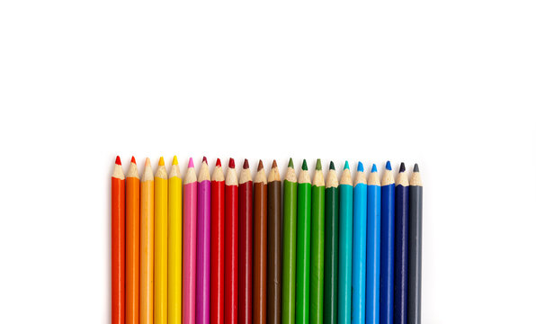 Color pencils isolated on white background. Close up.