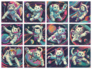 Whimsical Art Depicting Felines in Space Adventures