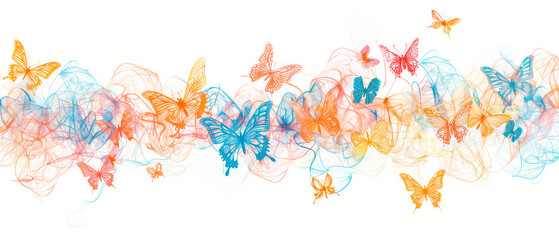 Abstract Flat Illustration of Whimsical Dance of Butterflies in Vibrant Colors